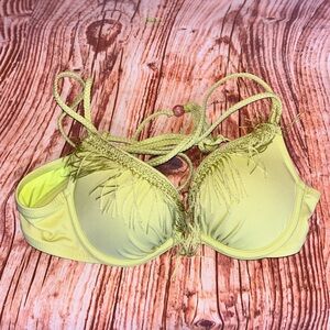 Victoria’s Secret 34A Fringe Padded Push Up Bikini Top Neon Yellow